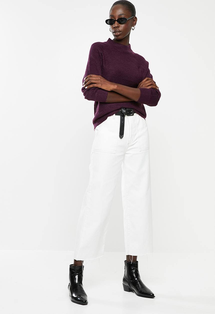 Jacqueline de Yong - Cora long sleeve Hi-neck pullover knit - purple