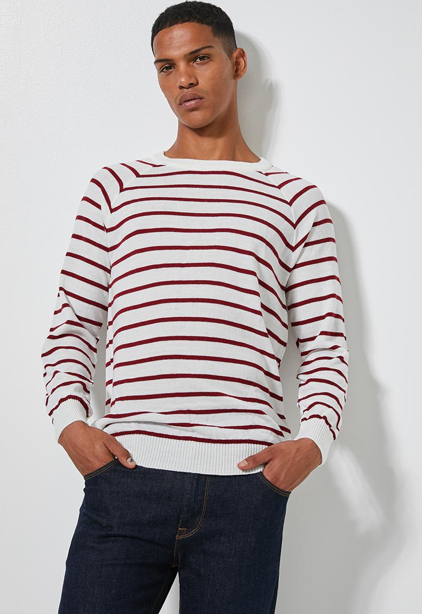 Superbalist - Nautical stripe crew neck knit - white & red