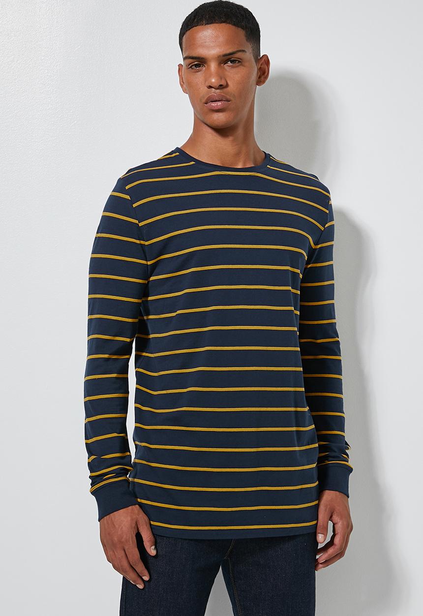 Superbalist - Stripe crew neck tee  - navy & yellow 