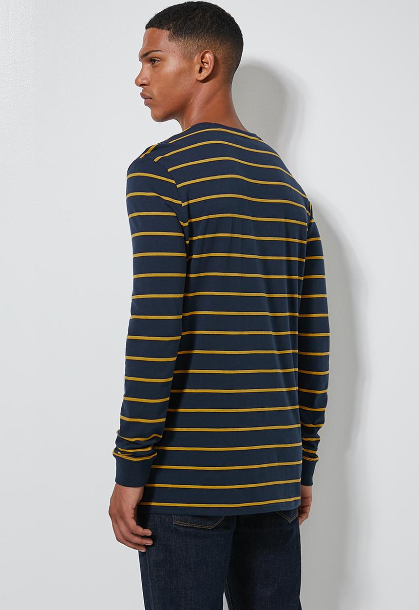 Superbalist - Stripe crew neck tee  - navy & yellow 