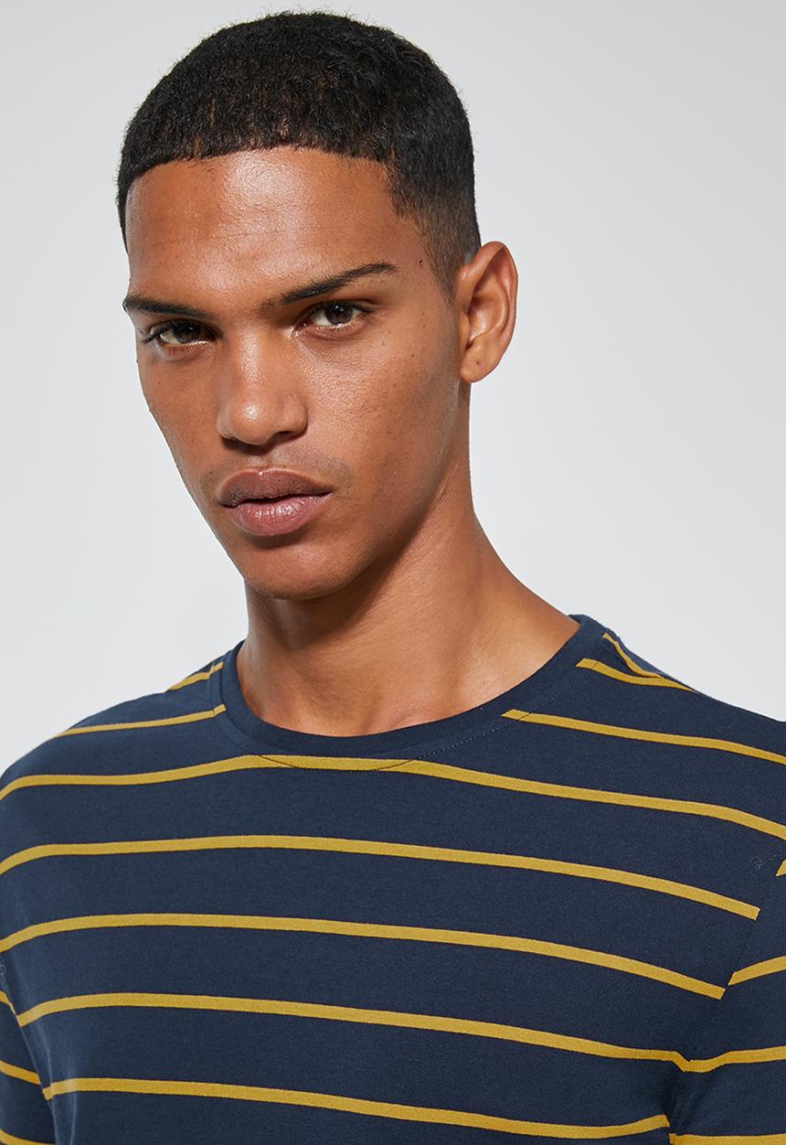 Superbalist - Stripe crew neck tee  - navy & yellow 
