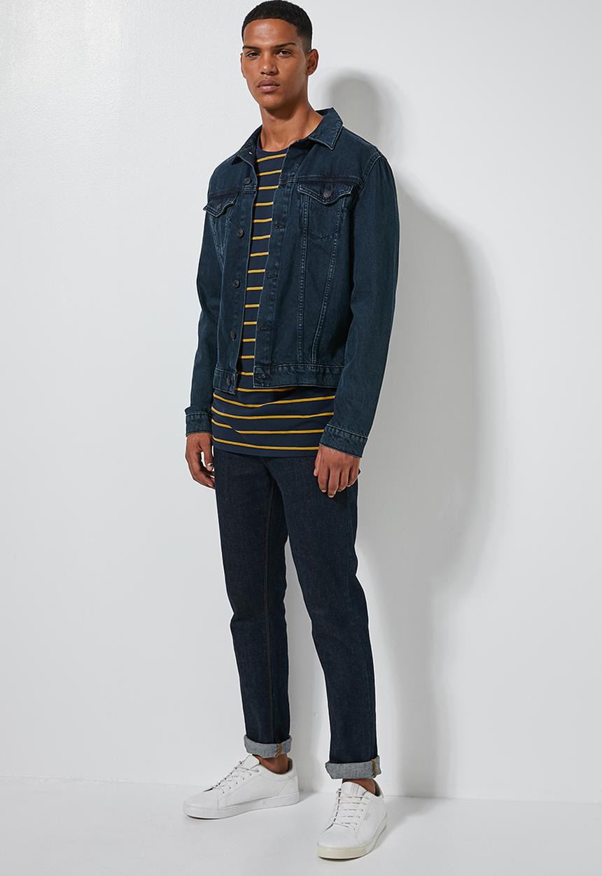 Superbalist - Stripe crew neck tee  - navy & yellow 