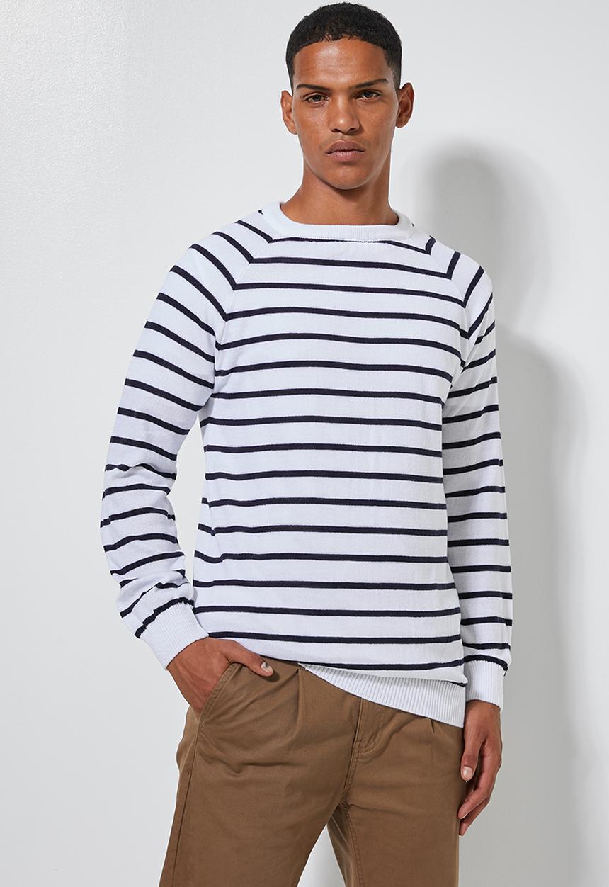 Superbalist - Nautical stripe crew neck knit - navy & white
