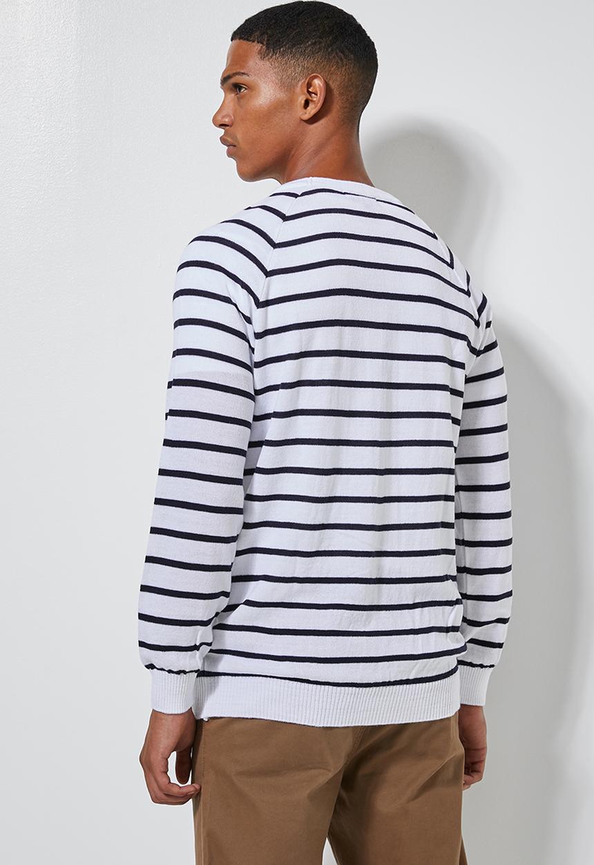 Superbalist - Nautical stripe crew neck knit - navy & white