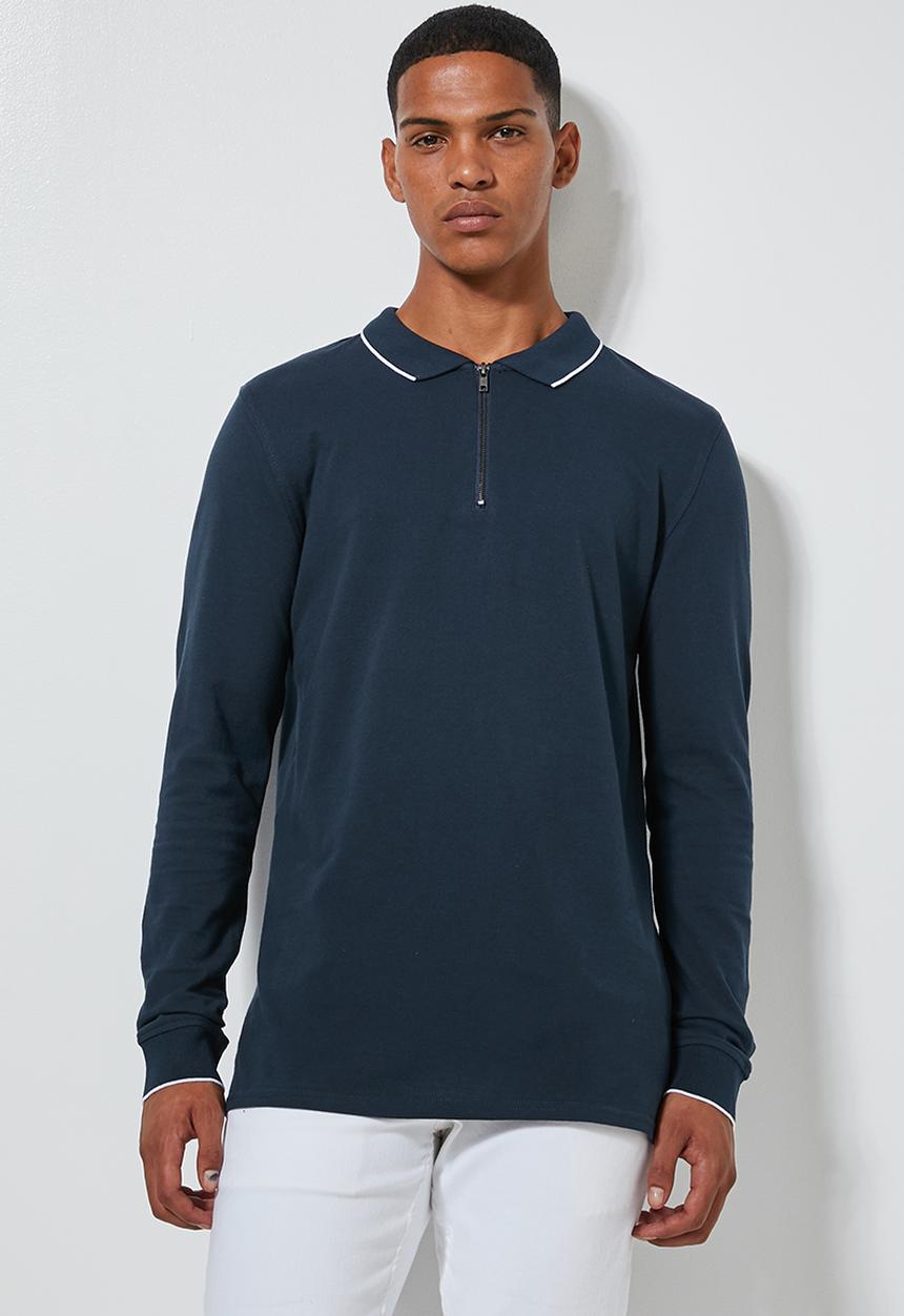 Superbalist - Pique slim fit zip golfer - navy