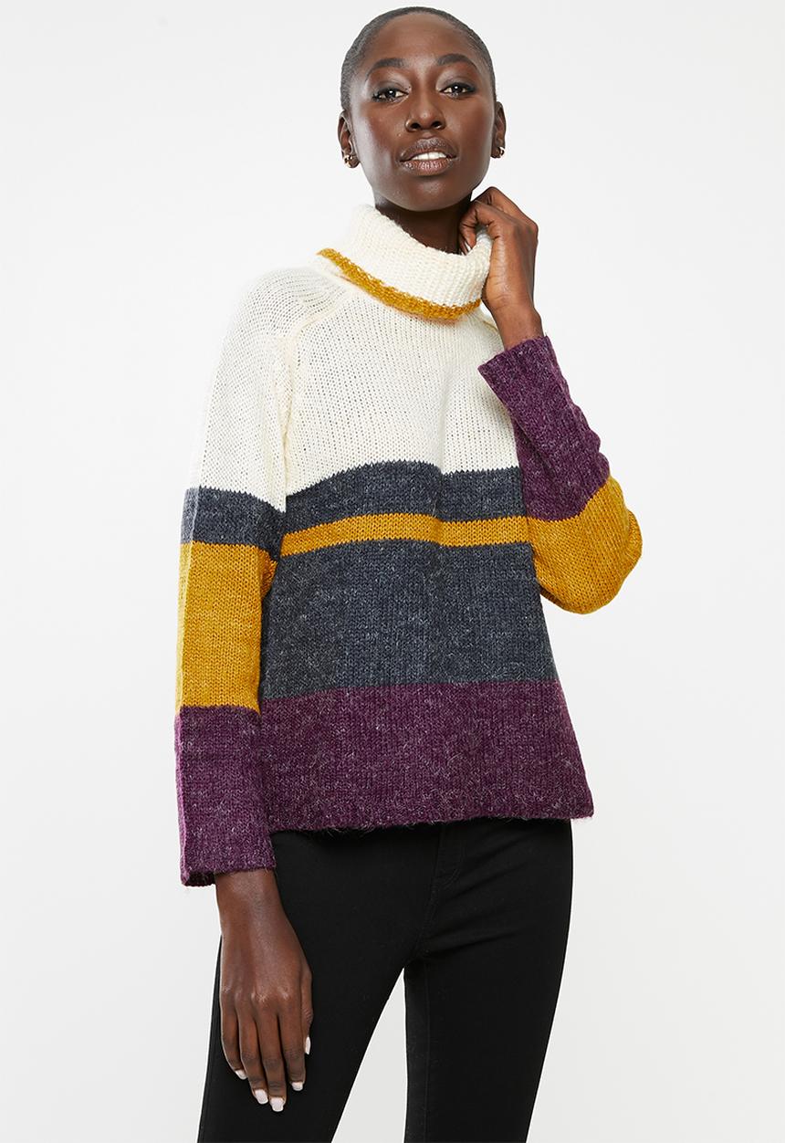 Jacqueline de Yong - Cordelia long sleeve Hi-neck pullover knit - multi