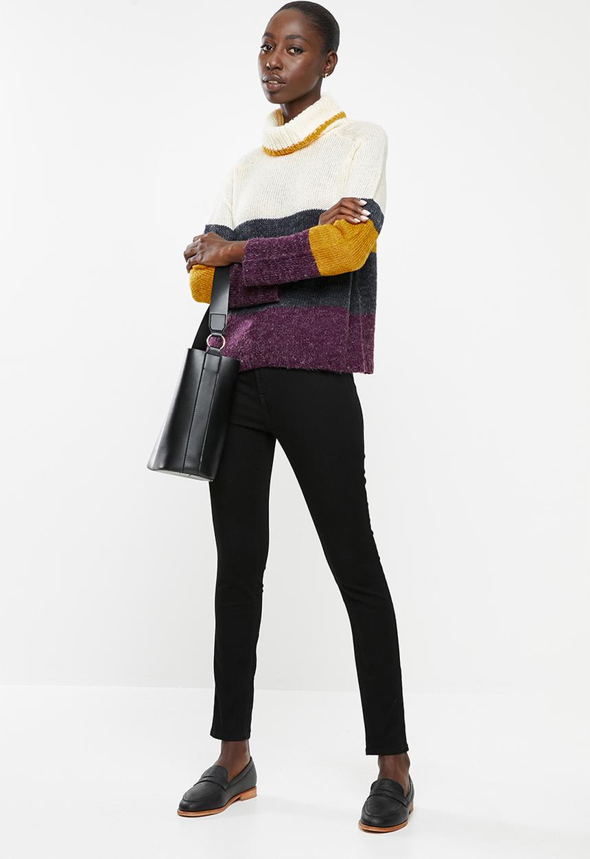 Jacqueline de Yong - Cordelia long sleeve Hi-neck pullover knit - multi