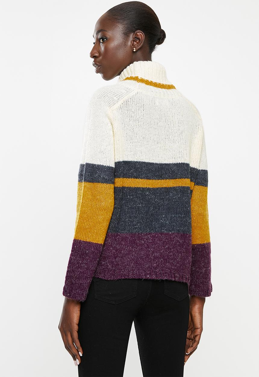Jacqueline de Yong - Cordelia long sleeve Hi-neck pullover knit - multi
