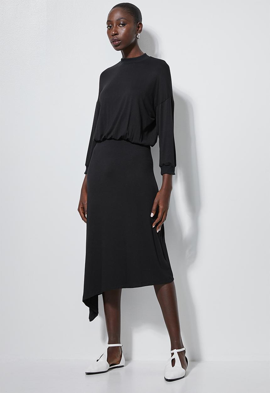 Superbalist - Asymmetric funnel neck dress - black