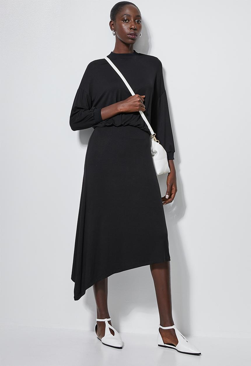 Superbalist - Asymmetric funnel neck dress - black