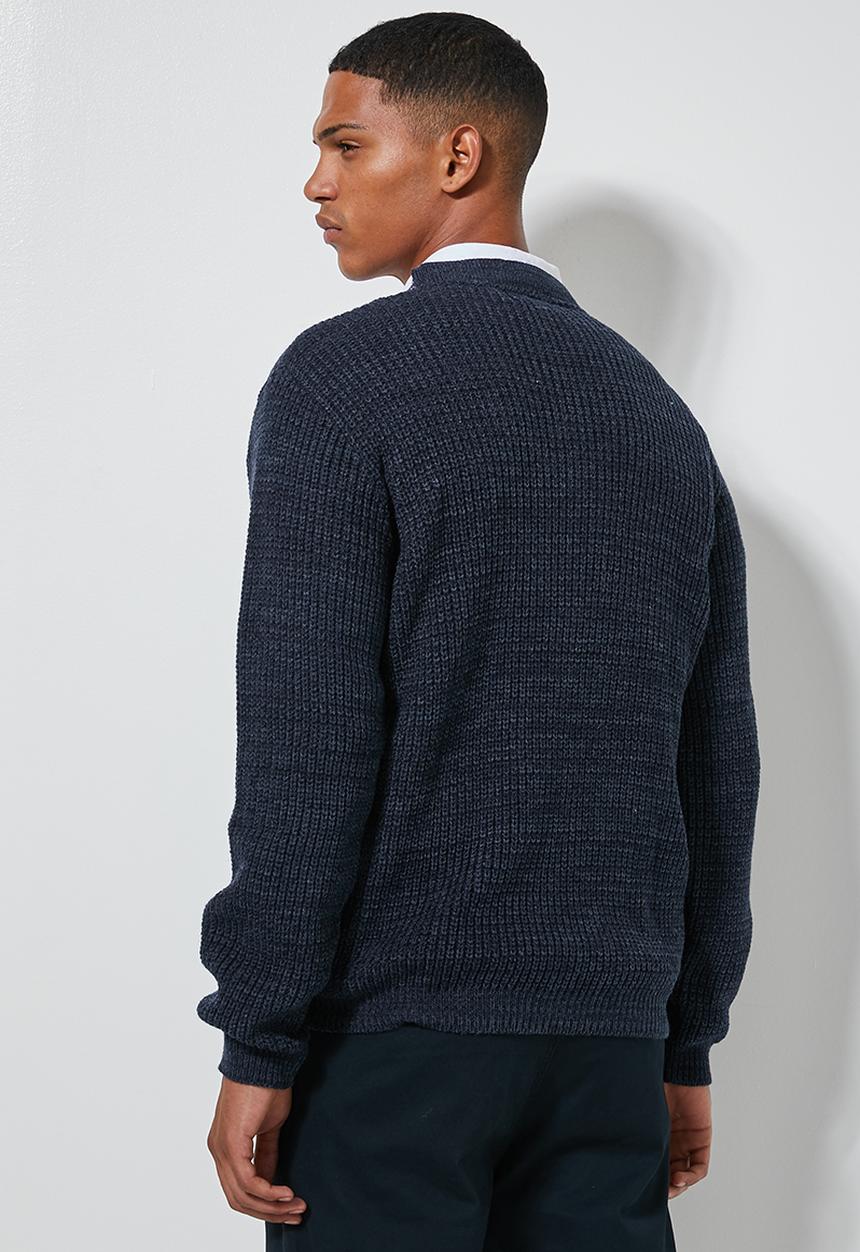 Superbalist - Chunky textured deep V-neck knit - navy