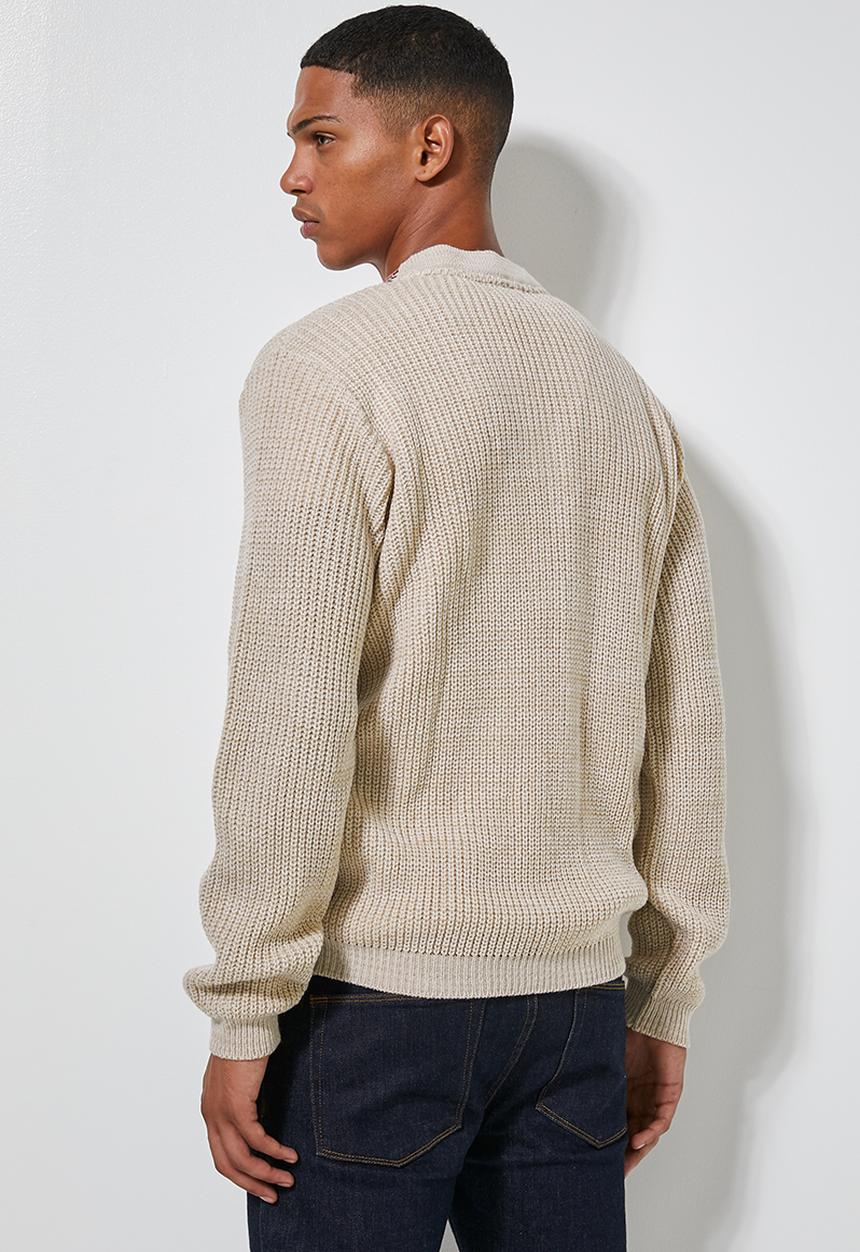 Superbalist - Chunky textured deep v-neck knit - beige