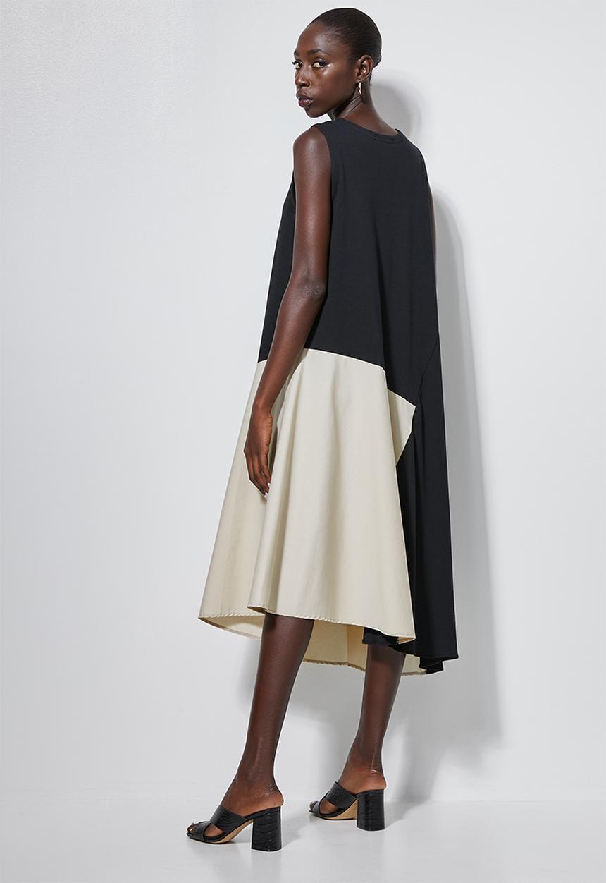 Superbalist - Combo fabric A-line dress- black & stone