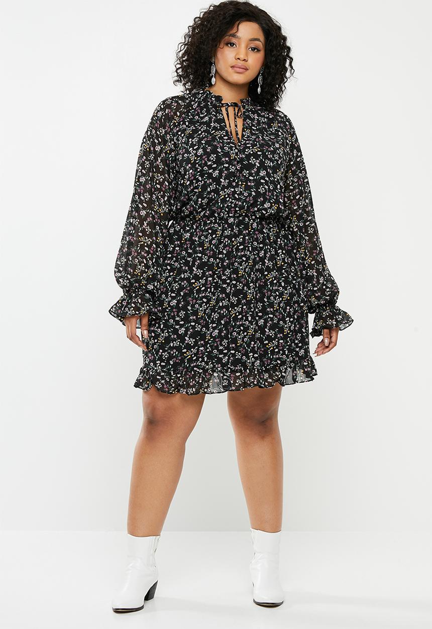 Missguided - Plus floral high neck key hole dress - multi