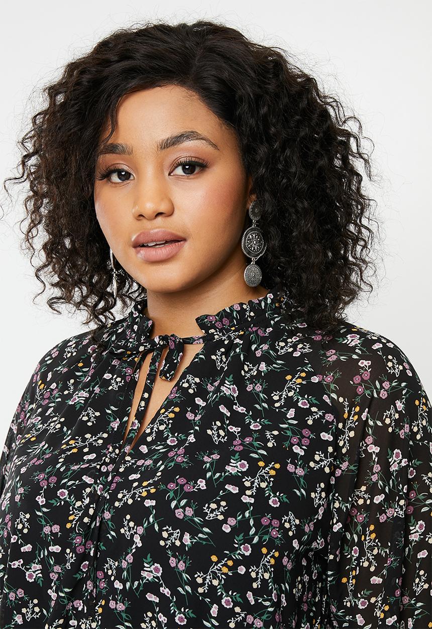 Missguided - Plus floral high neck key hole dress - multi