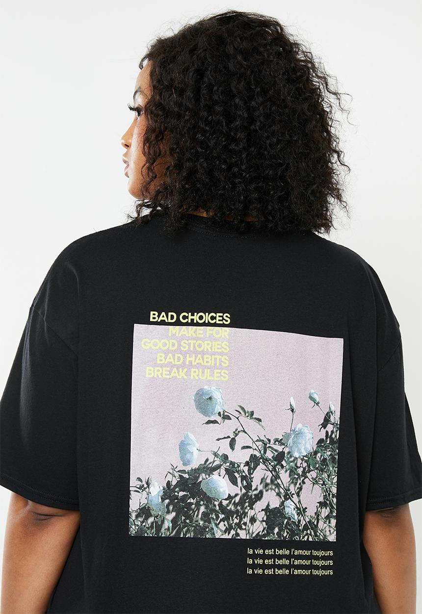 Missguided - Plus bad choices back graphic T-shirt - black