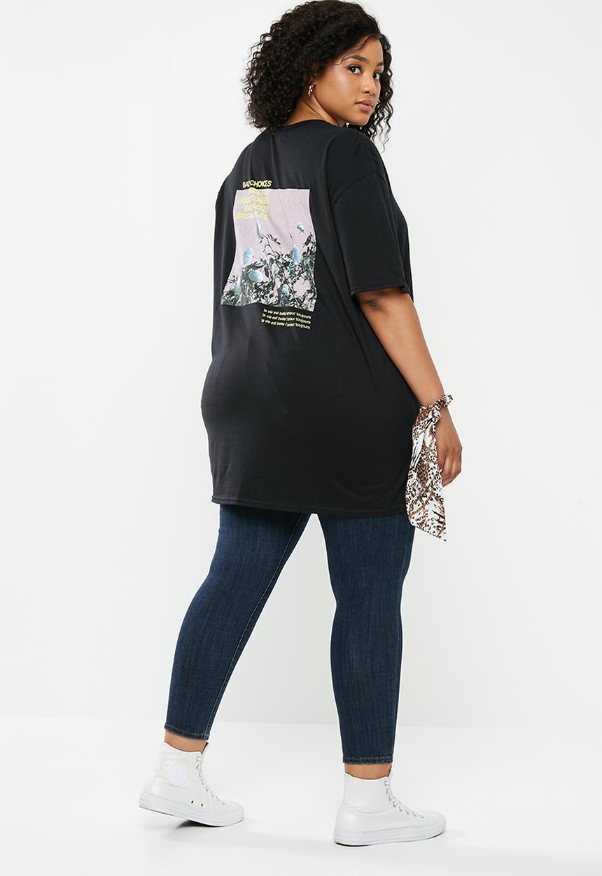 Missguided - Plus bad choices back graphic T-shirt - black