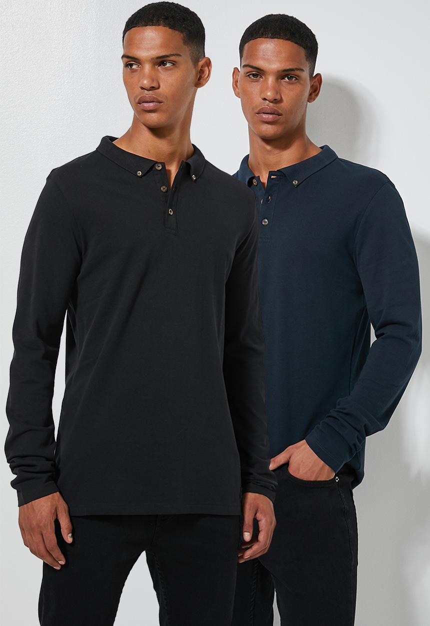 Superbalist - Pique slim fit 2 pack golfers - black & navy