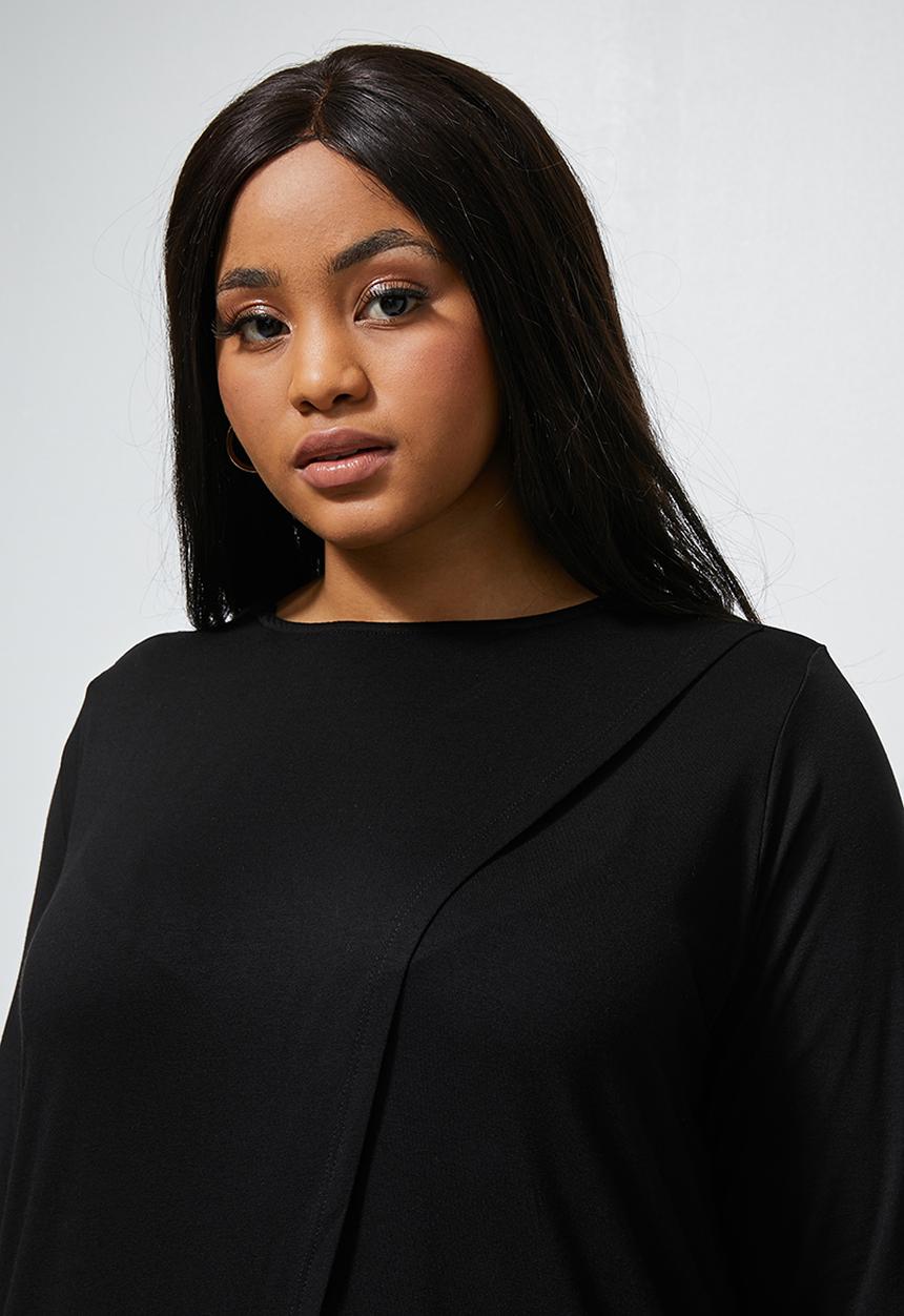 edit Plus - Long sleeve mock wrap top - black