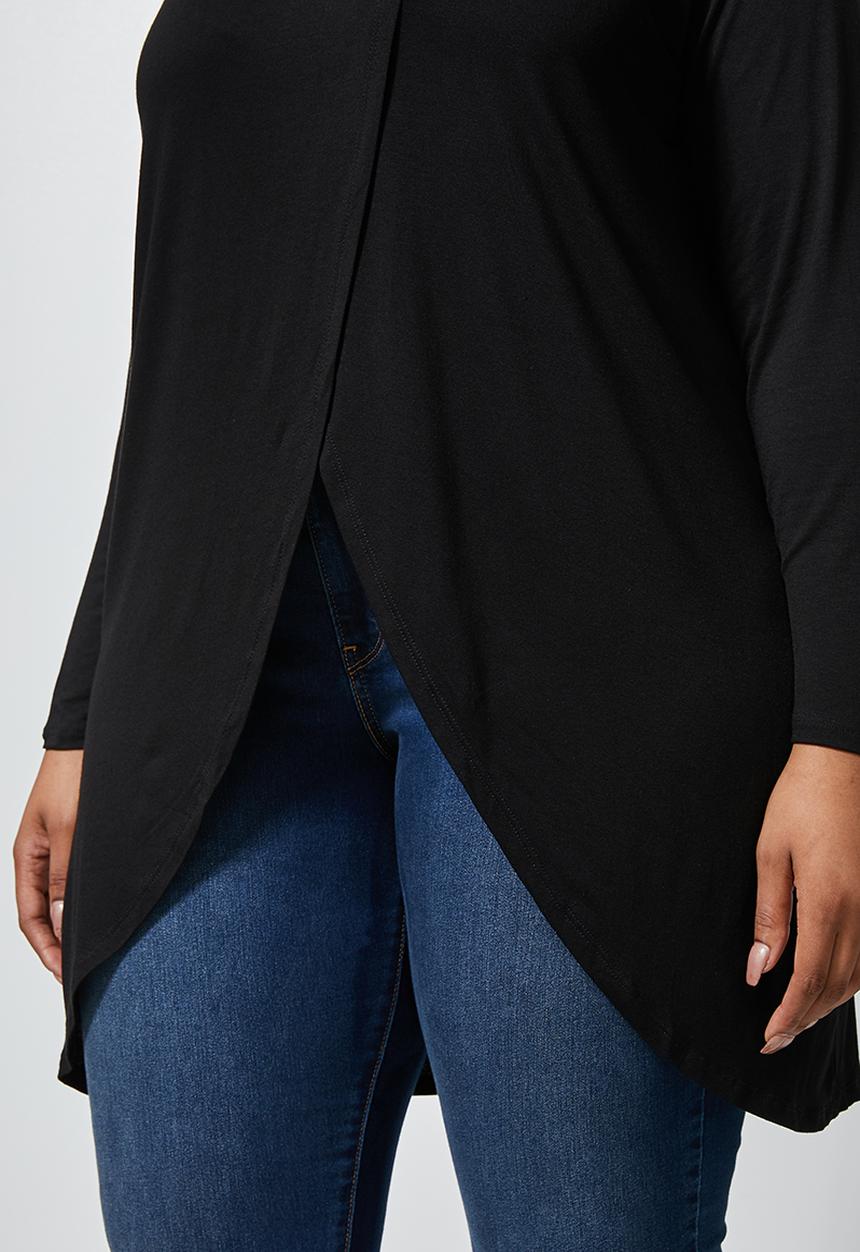 edit Plus - Long sleeve mock wrap top - black