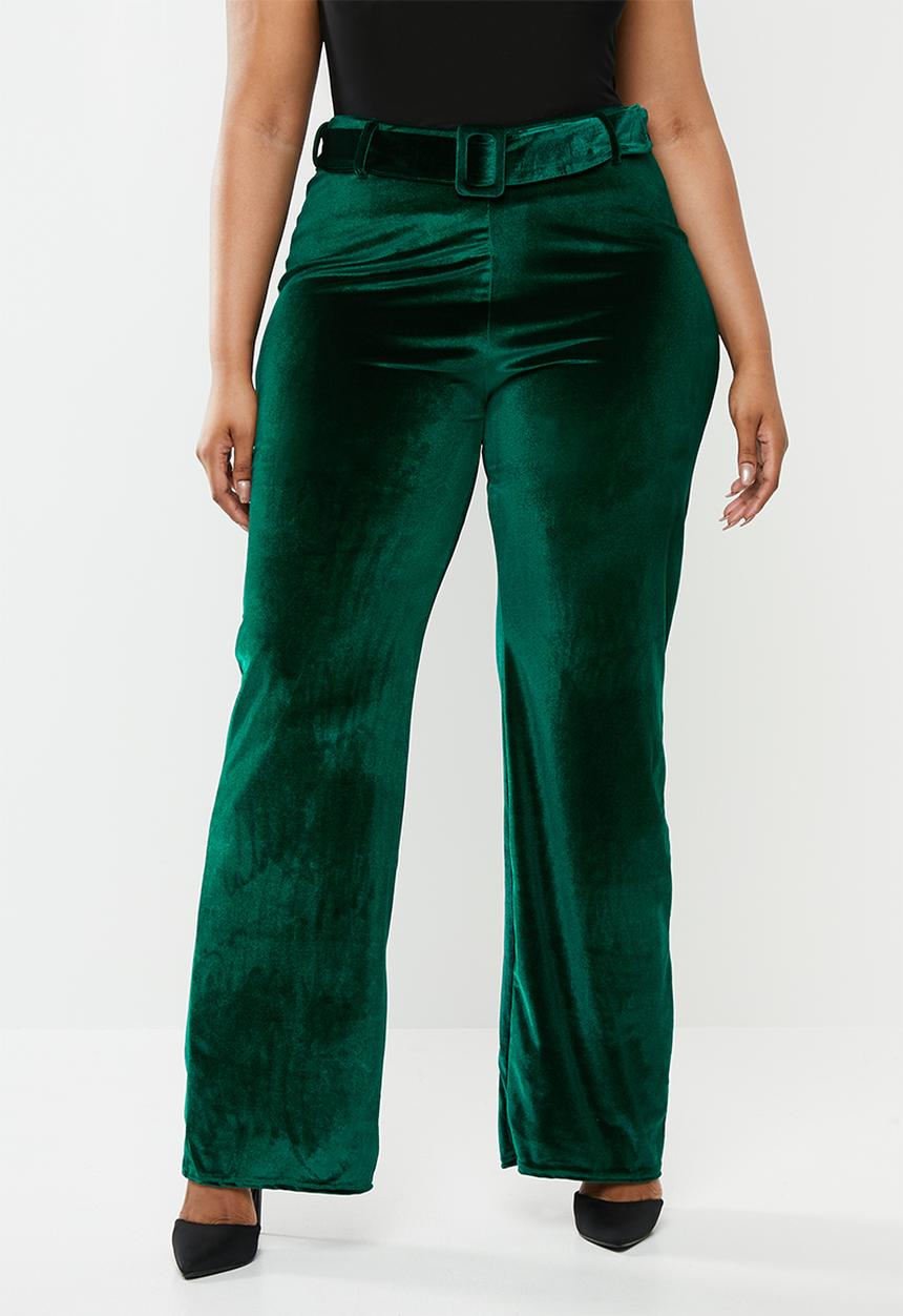Missguided - Plus velvet belted straight leg trouser - green 
