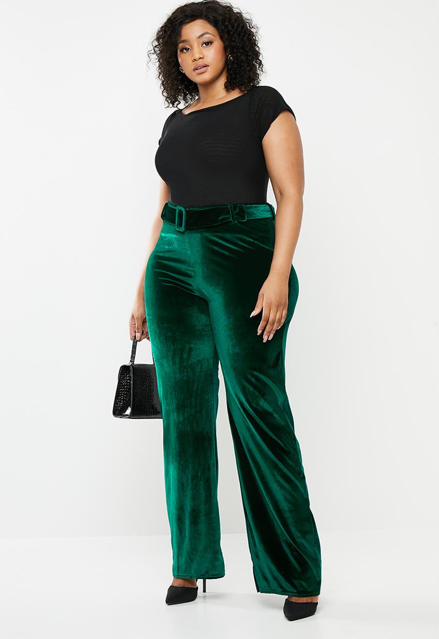 Missguided - Plus velvet belted straight leg trouser - green 