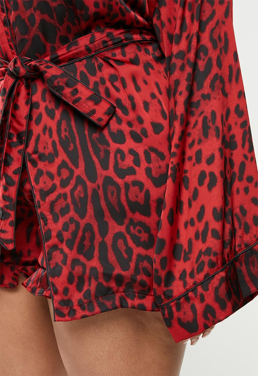 Missguided - Curve leopard print satin kimono sleeve dress - red & black