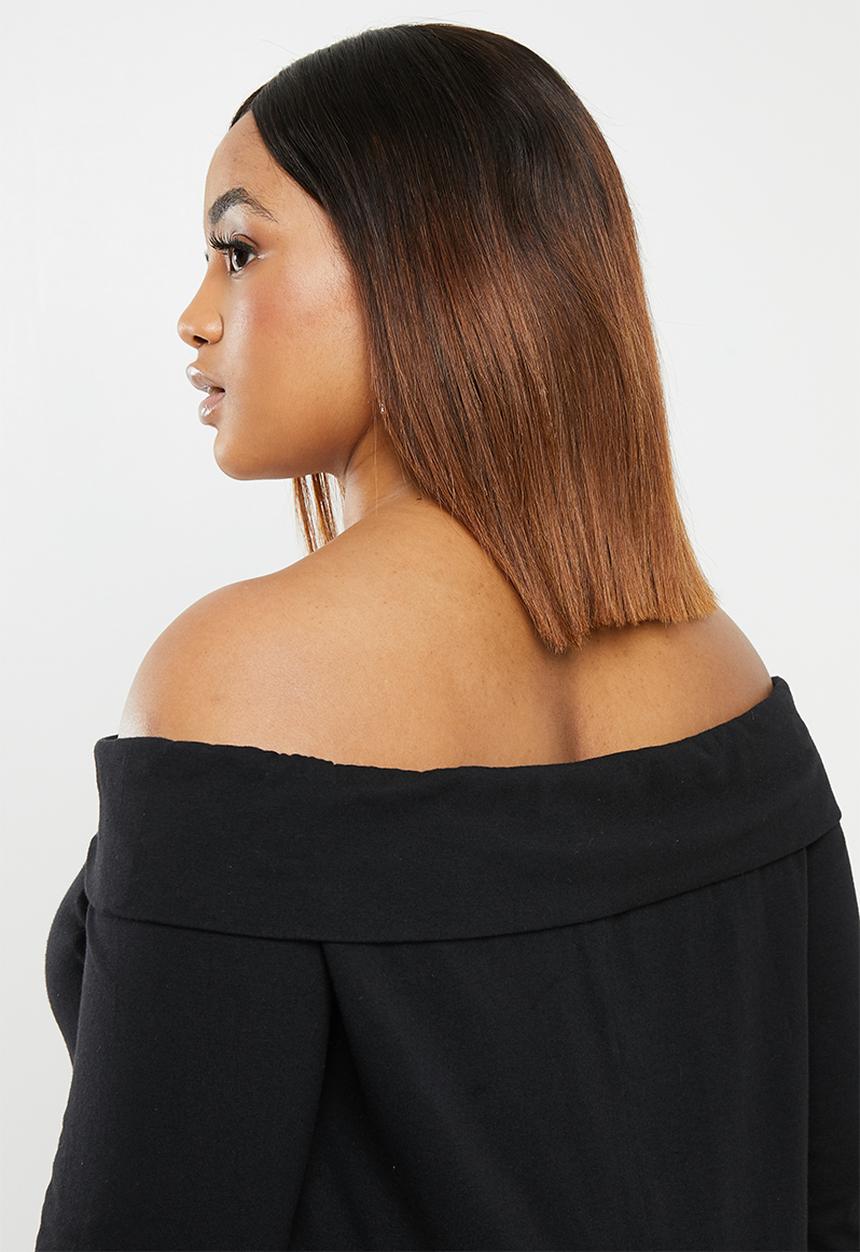 edit Plus - Bardot knit top - black