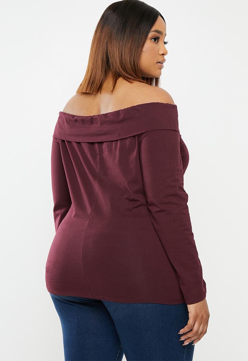 edit Plus - Bardot knit top - burgundy