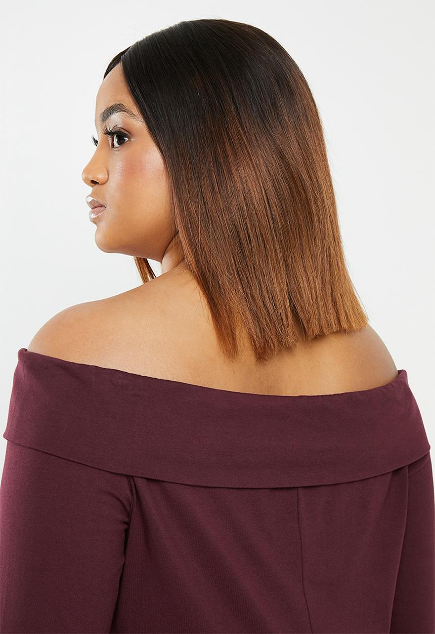 edit Plus - Bardot knit top - burgundy