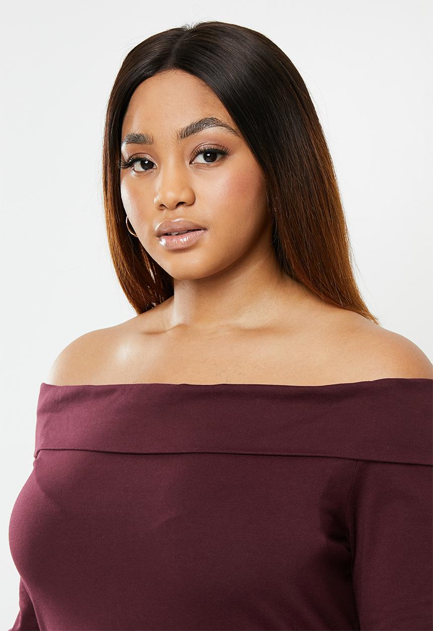 edit Plus - Bardot knit top - burgundy