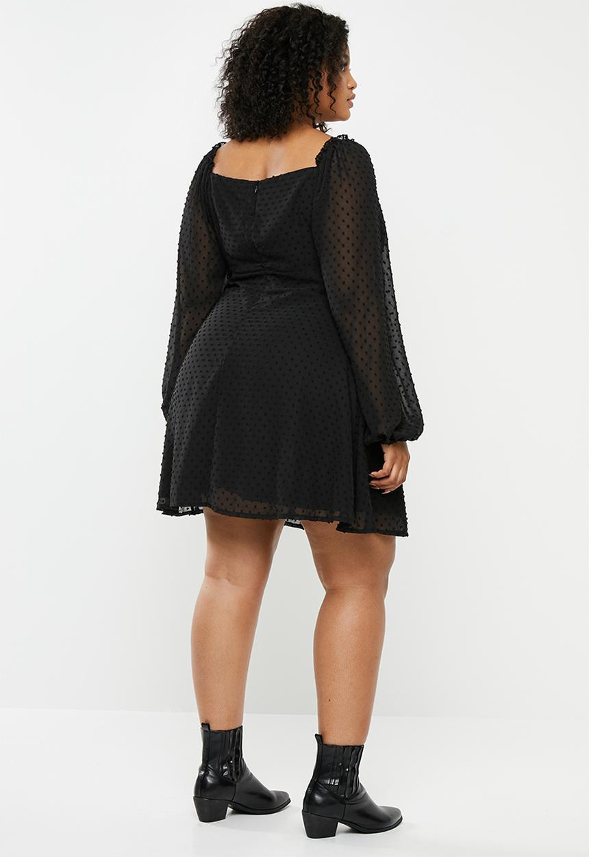 Missguided - Curve dobby milkmaid long sleeve aline dress - black