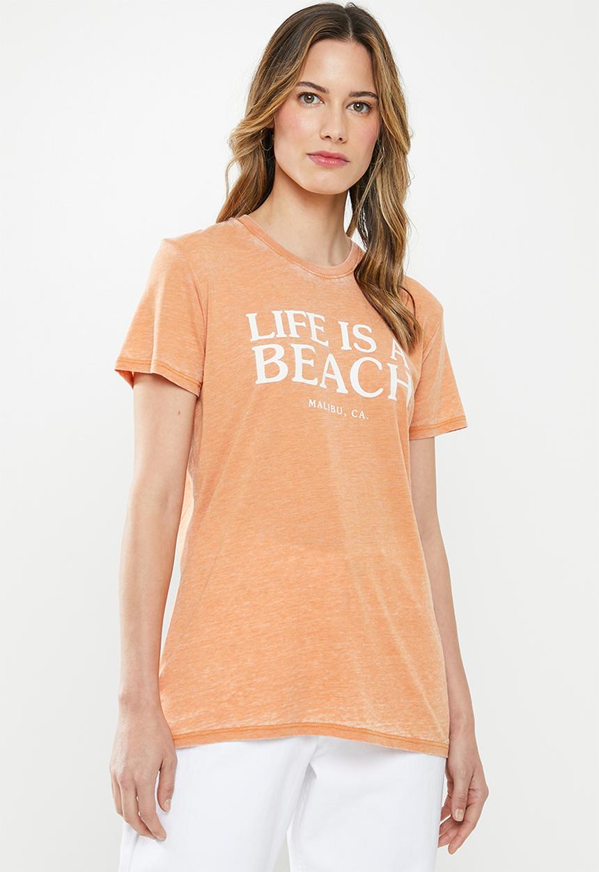 Cotton On - Classic slogan tee life is a beach - orange 