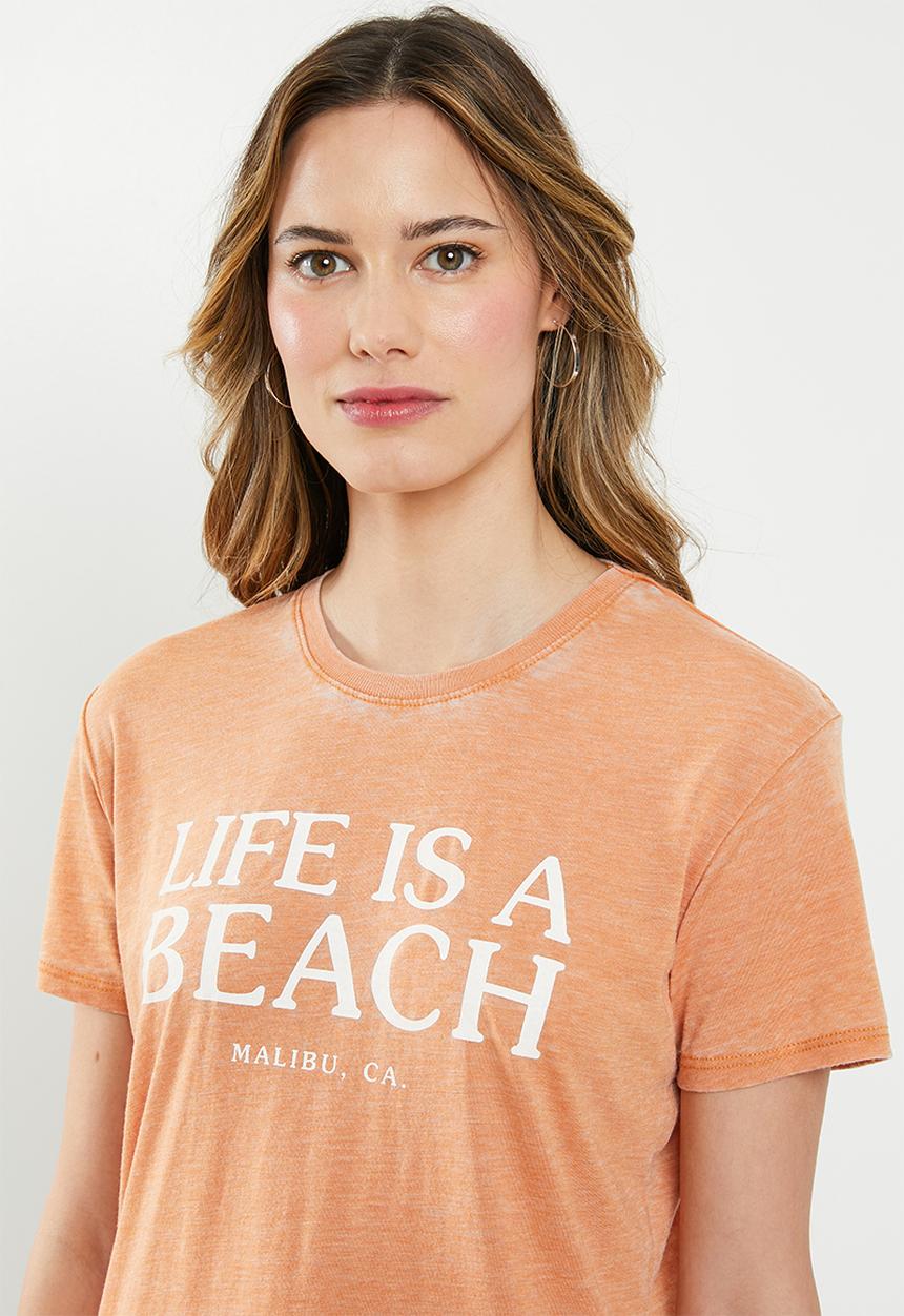 Cotton On - Classic slogan tee life is a beach - orange 