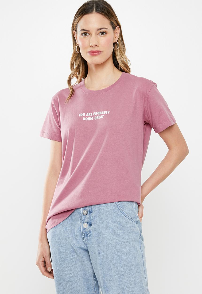 Cotton On - Classic slogan T-shirt doing great - purple