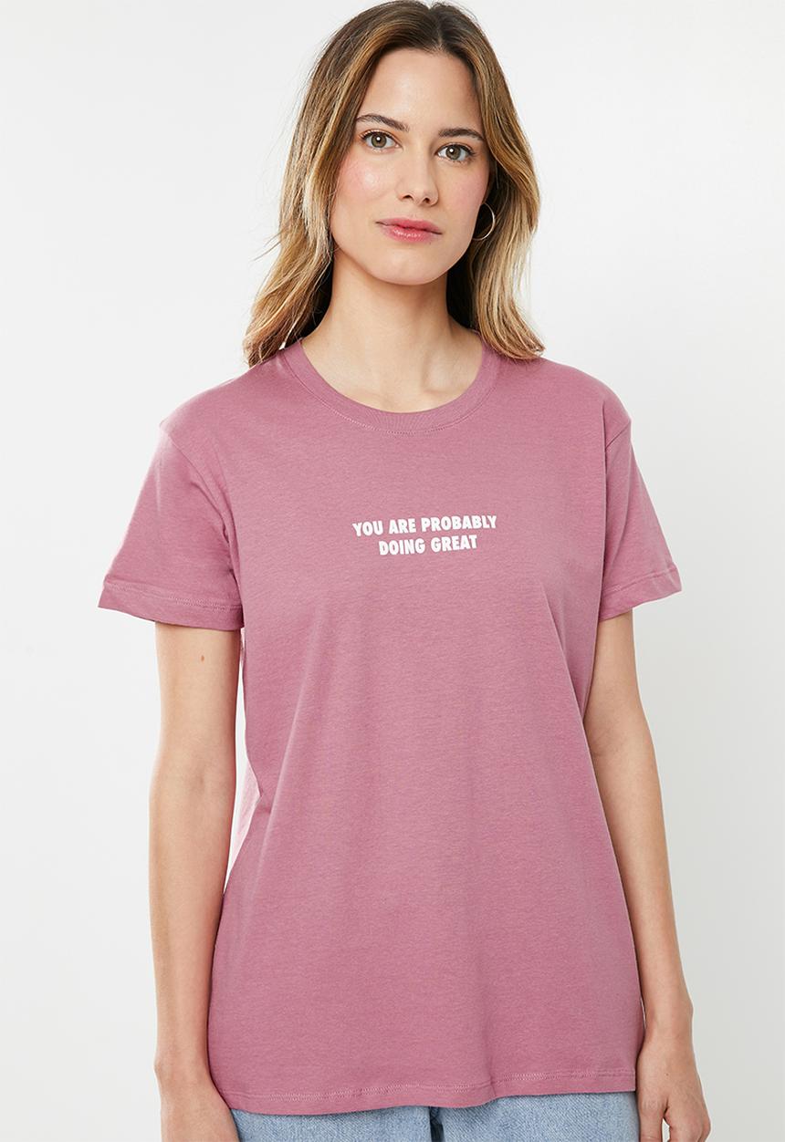 Cotton On - Classic slogan T-shirt doing great - purple