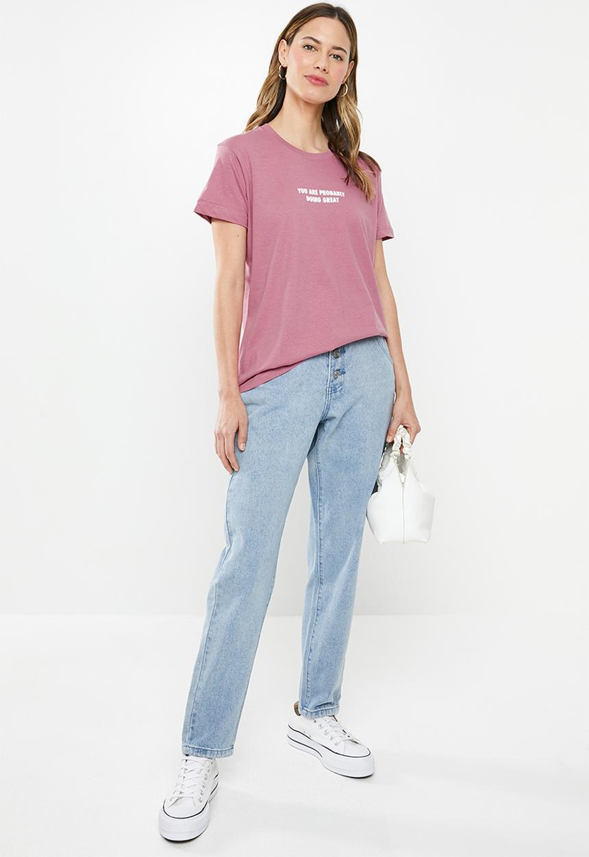 Cotton On - Classic slogan T-shirt doing great - purple