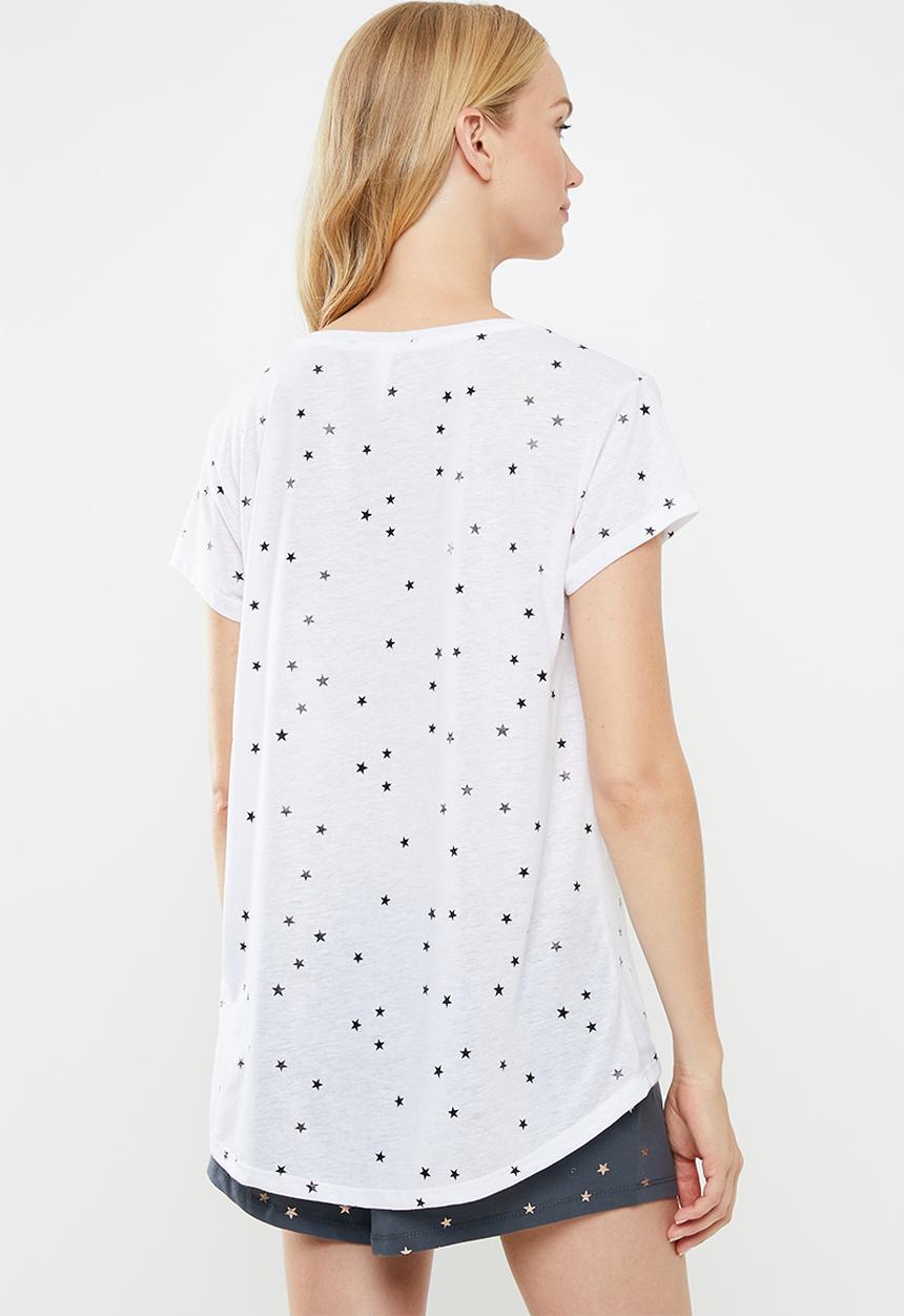 Cotton On - Dreamy sleep T-shirt scattered stars - white & black