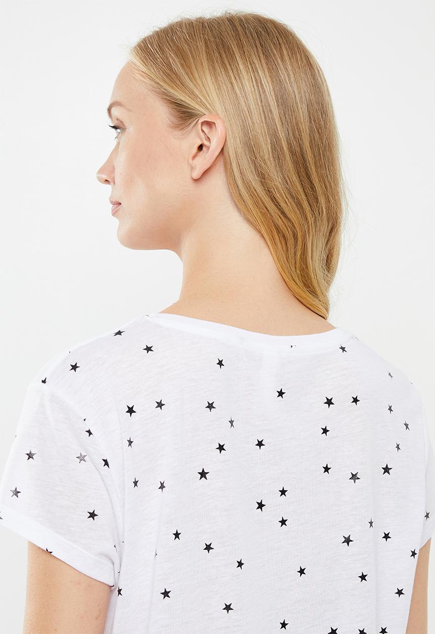 Cotton On - Dreamy sleep T-shirt scattered stars - white & black