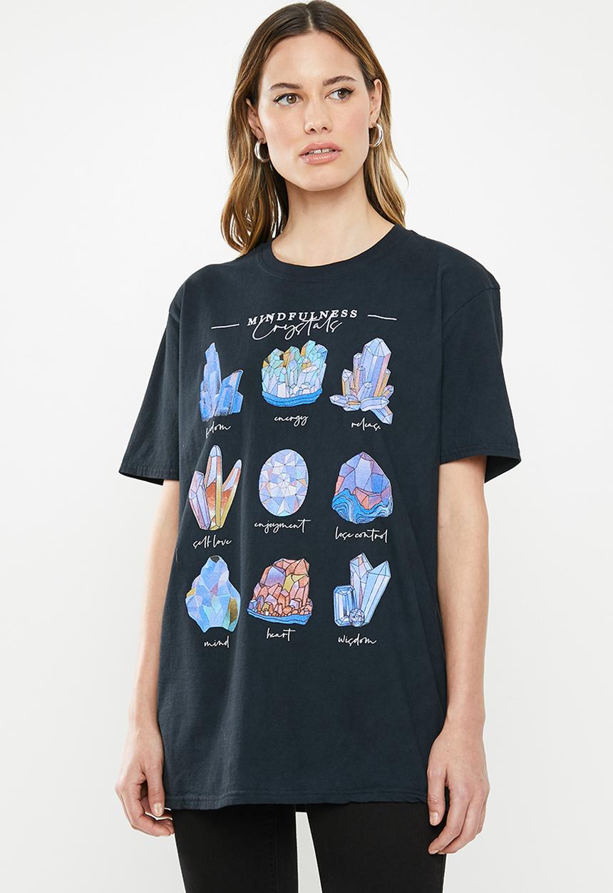 Missguided - Crystals vintage wash oversized graphic T-shirt - black