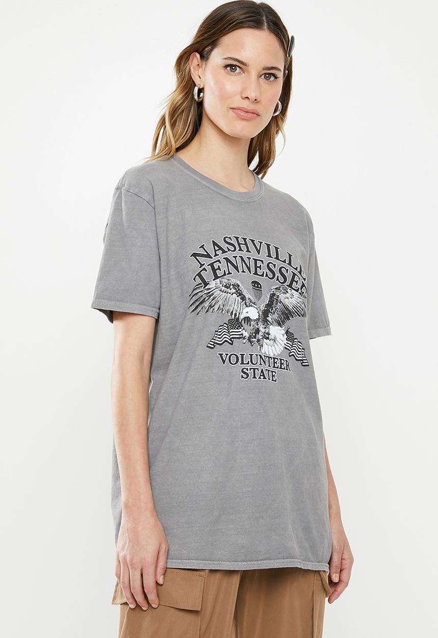 Missguided - Nashville eagle oversized  graphic T-shirt - grey