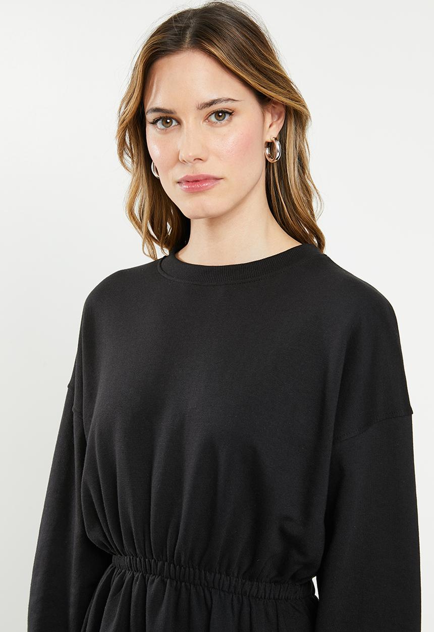 Missguided - Ruched waist and cuff sweater dress - black
