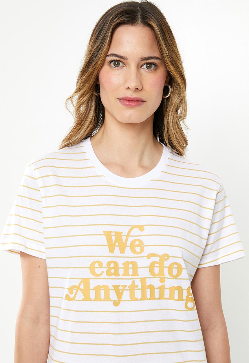 Cotton On - Classic slogan T-shirt we can do anything - white & yellow