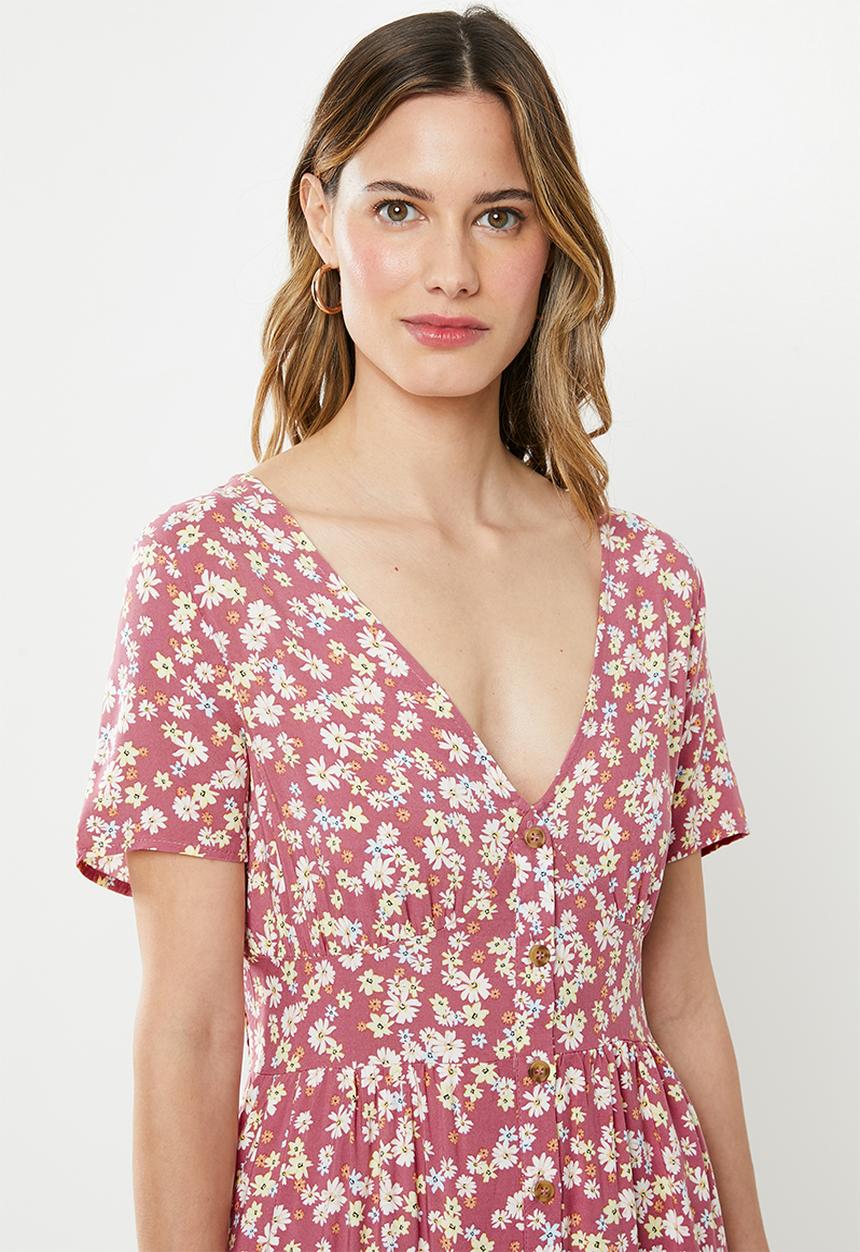 Cotton On - Woven clover short sleeve midi dress - multi