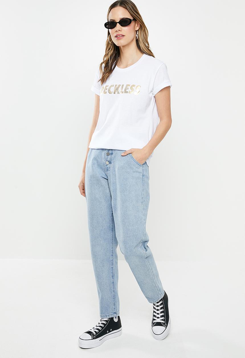 Cotton On - Classic slogan T-shirt reckless - white