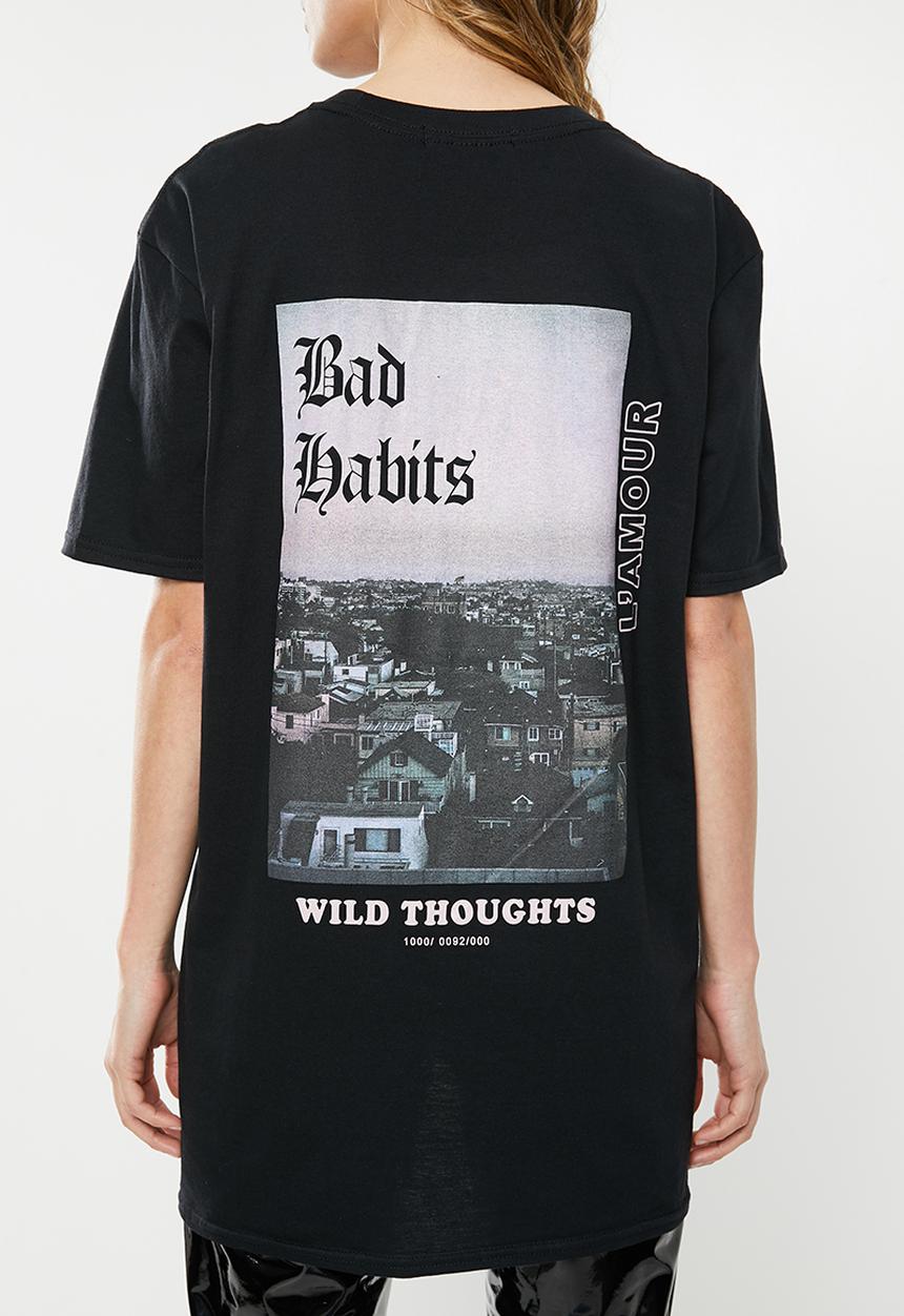 Missguided - Wild thoughts back graphic T-shirt - black