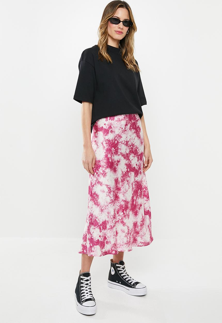 Cotton On - Belle bias midi skirt edith dye - pink & white