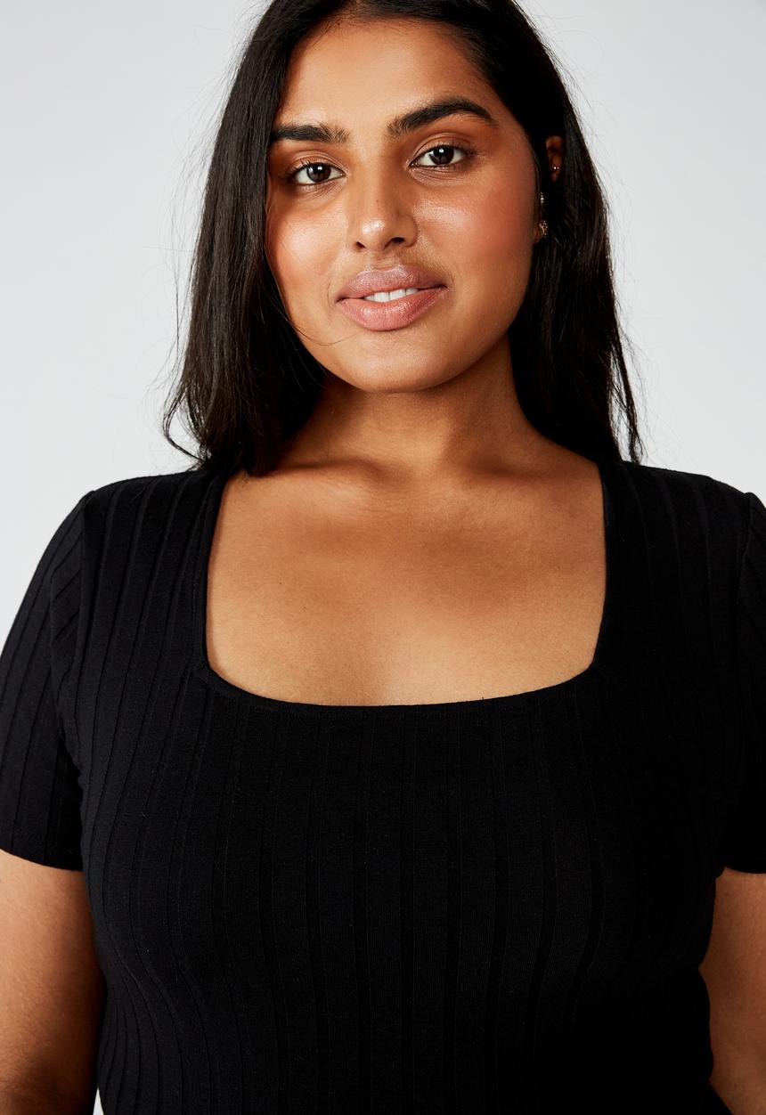 Cotton On - Curve tatum square neck wide rib - black