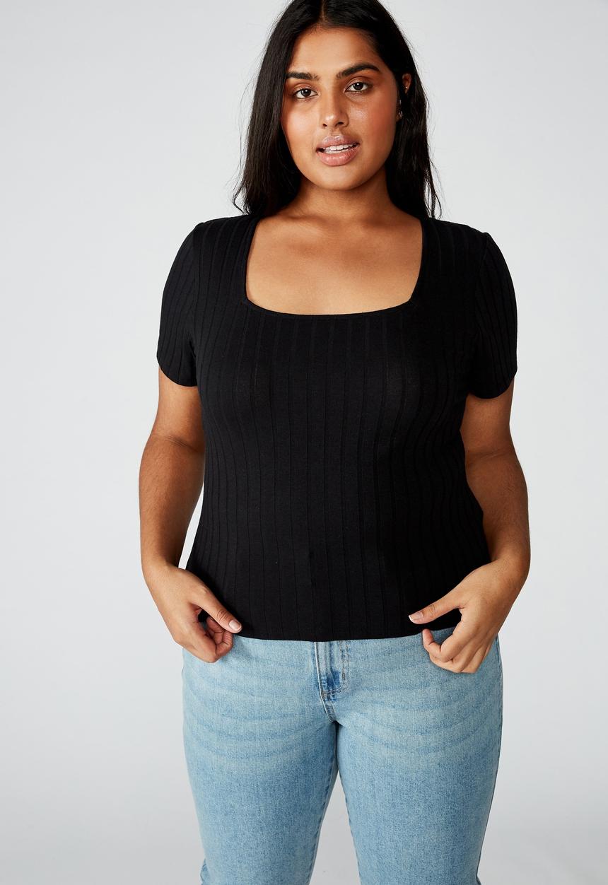 Cotton On - Curve tatum square neck wide rib - black