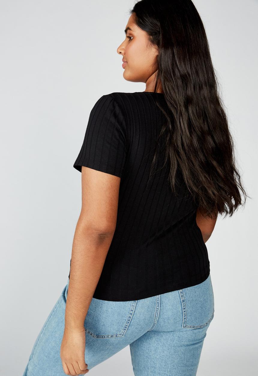 Cotton On - Curve tatum square neck wide rib - black